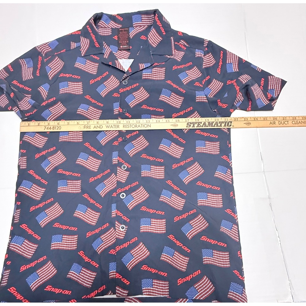 Snap-on Tools Mens Small Navy Blue American Flag Logo Button Up Shirt SS Navy - Picture 4 of 6